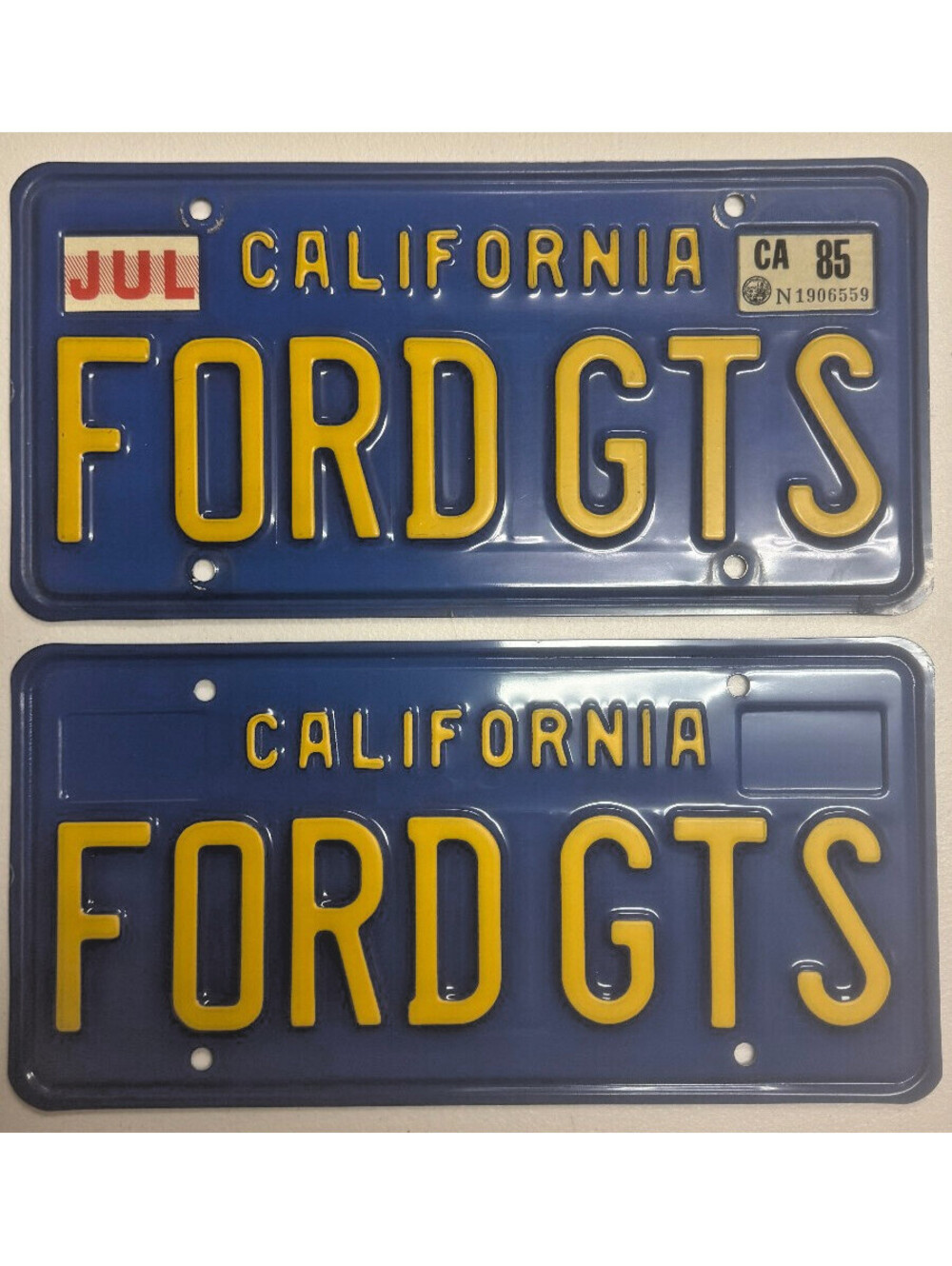 Vintage California FORD GTS Vanity License Plate Pair 1980s Ford GTS DMV Env.